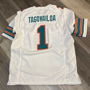 White Football Jersey with Orange and Teal Accents sz Med